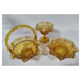 Vintage Fenton Amber Thumbprint Basket & Candy Dishes