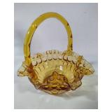 Vintage Fenton Amber Thumbprint Basket & Candy Dishes