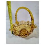 Vintage Fenton Amber Thumbprint Basket & Candy Dishes