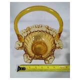 Vintage Fenton Amber Thumbprint Basket & Candy Dishes