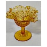 Vintage Fenton Amber Thumbprint Basket & Candy Dishes