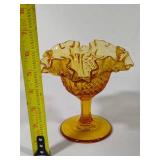 Vintage Fenton Amber Thumbprint Basket & Candy Dishes