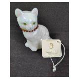 Fenton Iridescent Cat Figurine w/Red Rhinestone Collar
