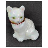 Fenton Iridescent Cat Figurine w/Red Rhinestone Collar