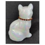 Fenton Iridescent Cat Figurine w/Red Rhinestone Collar