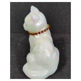 Fenton Iridescent Cat Figurine w/Red Rhinestone Collar