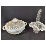 Fenton Moonstone Hobnail Covered Candy Dish & Basket