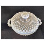Fenton Moonstone Hobnail Covered Candy Dish & Basket