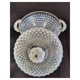 Fenton Moonstone Hobnail Covered Candy Dish & Basket
