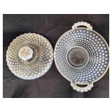 Fenton Moonstone Hobnail Covered Candy Dish & Basket