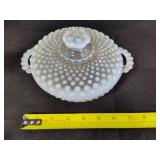 Fenton Moonstone Hobnail Covered Candy Dish & Basket