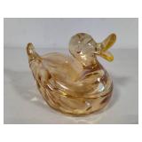 Marigold Carnival Glass Duck Candy Dish