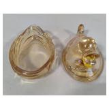 Marigold Carnival Glass Duck Candy Dish