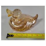 Marigold Carnival Glass Duck Candy Dish