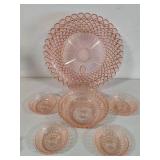 Pink Depression Glass Serving Platter & Salad Bowl Set