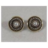 David Yurman 925 Sterling & Pearl Earrings (Pierced)