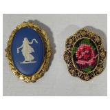 Wedgwood & Needlepoint Brooches