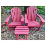 Pair of Red Adirondack Chairs w/Side Table  **Saturday Pick Up in Plymouth - See Removal Tab for Specifics**