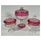 Tiffin Franciscan Kings Cranberry Candy Dishes w/Lids