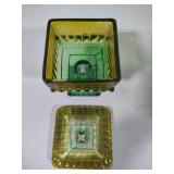 Vintage Candy Dish & Hoosier Green Glass Vase.