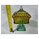 Vintage Candy Dish & Hoosier Green Glass Vase.