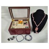 Small Jewelry Box w/Assorted Earrings/Necklace/Bracelets