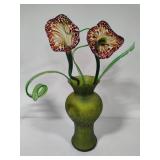 Glass Flowers & Stems in Green Vase