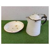 Enamel Coffee Pot & Bowl