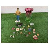Pins, Novelty Can Holder & Colored Vase