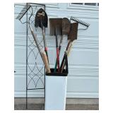 Outdoor Trash Can, Trellis & Garden Tools Mixed Lot