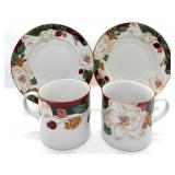 Tienshan Magnolia Cup & Saucer Set of 2 with Faux Floral