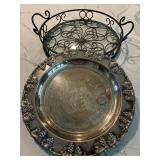 Cake Dish, Pewter Tray & Glass Serving Pieces Mixed Lot