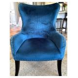 Blue Upholstered Chair & Ottoman Set With Peacock Pillow