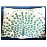 Blue Upholstered Chair & Ottoman Set With Peacock Pillow