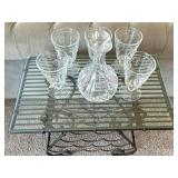 Glass Wine Table, Decanter & 5 Glasses