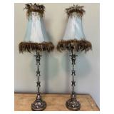 Pair of Decorative Floor Lamps With Feather Shades