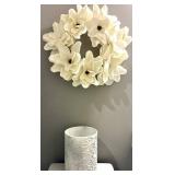 White Floral Wreath & Decorative Cylinder Bathroom Decor Mixed Lot