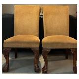Pair of Carved Upholstered Clawfoot Chairs