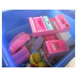 (F-3) Tote of Barbie Dolls, Furnitu...