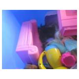 (F-3) Tote of Barbie Dolls, Furnitu...