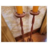 Tall Turned Cherry Pillar Candlesticks, Pair