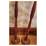 Tall Turned Cherry Pillar Candlesticks, Pair
