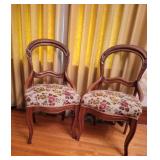 Vintage Carved Walnut Balloon Back Chairs, Set of 2