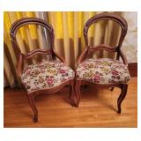 Vintage Carved Walnut Balloon Back Chairs, Set of 2