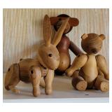 Mid-Century Danish wooden figurines by Kay Bojesen ~ Rabbit * Bear * Monkey