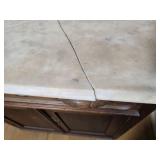 Antique Marble Top Cabinet with Carved Wood Doors (AS)