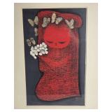 Stamped Modern Fine Art Japanese Woodblock Print Pair - Kaoru Kawano - Girl and Bird / Girl with Flowers