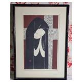 Stamped Modern Fine Art Japanese Woodblock Print - Kaoru Kawano - Girl Praying