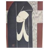 Stamped Modern Fine Art Japanese Woodblock Print - Kaoru Kawano - Girl Praying