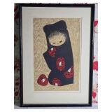 Stamped Modern Fine Art Japanese Woodblock Print - Kaoru Kawano - Camellia